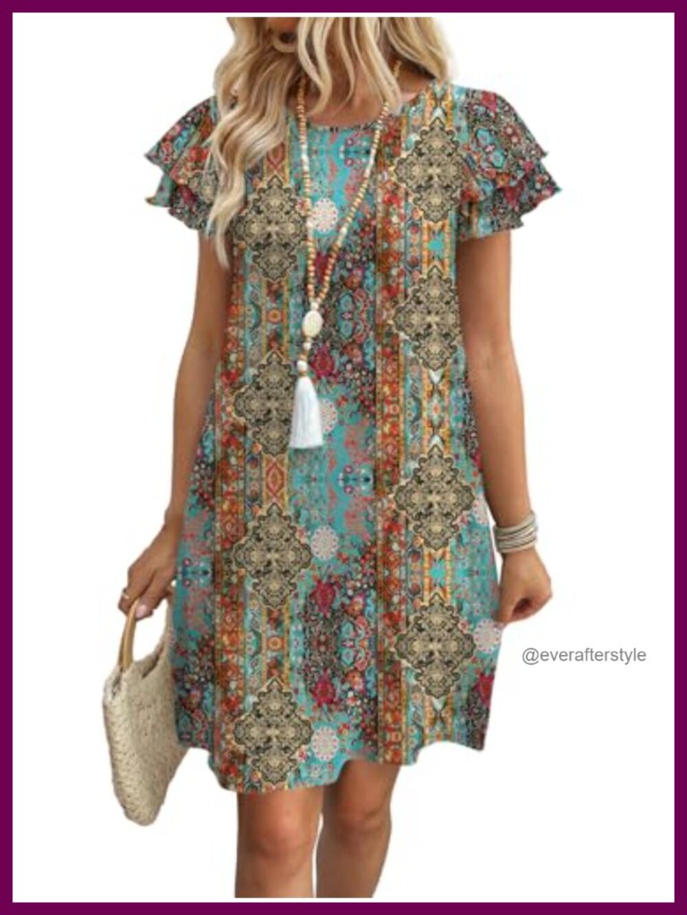 Women's Summer Ruffle Sleeve Swing Sundress with Pockets Knee-Length Casual